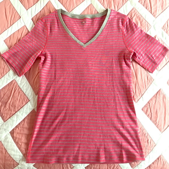 Three Dots Tops - Three Dots pink/gray striped short-sleeved t-shirt